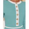 imageZESICA Womens Fall Long Sleeve Bodycon Sweater Dress Crewneck Button Knit Color Block Party Mini DressesSage