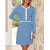 imageZESICA Womens Fall Long Sleeve Bodycon Sweater Dress Crewneck Button Knit Color Block Party Mini DressesSky