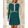 imageZESICA Womens Fall Long Sleeve Bodycon Sweater Dress Crewneck Button Knit Color Block Party Mini DressesTeal