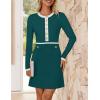 imageZESICA Womens Fall Long Sleeve Bodycon Sweater Dress Crewneck Button Knit Color Block Party Mini DressesTeal