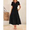 imageZESICA Womens Summer Casual Midi Dresses 2025 Short Sleeve V Neck Elastic Waist Elegant Boho Flowy Long Dress with PocketBlack