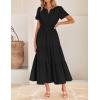 imageZESICA Womens Summer Casual Midi Dresses 2025 Short Sleeve V Neck Elastic Waist Elegant Boho Flowy Long Dress with PocketBlack