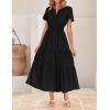 imageZESICA Womens Summer Casual Midi Dresses 2025 Short Sleeve V Neck Elastic Waist Elegant Boho Flowy Long Dress with PocketBlack