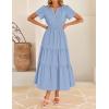 imageZESICA Womens Summer Casual Midi Dresses 2025 Short Sleeve V Neck Elastic Waist Elegant Boho Flowy Long Dress with PocketBlue