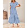 imageZESICA Womens Summer Casual Midi Dresses 2025 Short Sleeve V Neck Elastic Waist Elegant Boho Flowy Long Dress with PocketBlue