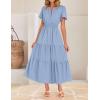 imageZESICA Womens Summer Casual Midi Dresses 2025 Short Sleeve V Neck Elastic Waist Elegant Boho Flowy Long Dress with PocketBlue
