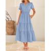 imageZESICA Womens Summer Casual Midi Dresses 2025 Short Sleeve V Neck Elastic Waist Elegant Boho Flowy Long Dress with PocketBlue