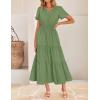 imageZESICA Womens Summer Casual Midi Dresses 2025 Short Sleeve V Neck Elastic Waist Elegant Boho Flowy Long Dress with PocketGreen