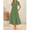 imageZESICA Womens Summer Casual Midi Dresses 2025 Short Sleeve V Neck Elastic Waist Elegant Boho Flowy Long Dress with PocketGreen