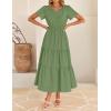 imageZESICA Womens Summer Casual Midi Dresses 2025 Short Sleeve V Neck Elastic Waist Elegant Boho Flowy Long Dress with PocketGreen
