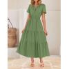 imageZESICA Womens Summer Casual Midi Dresses 2025 Short Sleeve V Neck Elastic Waist Elegant Boho Flowy Long Dress with PocketGreen