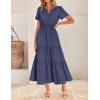 imageZESICA Womens Summer Casual Midi Dresses 2025 Short Sleeve V Neck Elastic Waist Elegant Boho Flowy Long Dress with PocketNavy