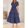 imageZESICA Womens Summer Casual Midi Dresses 2025 Short Sleeve V Neck Elastic Waist Elegant Boho Flowy Long Dress with PocketNavy