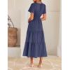 imageZESICA Womens Summer Casual Midi Dresses 2025 Short Sleeve V Neck Elastic Waist Elegant Boho Flowy Long Dress with PocketNavy