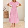 imageZESICA Womens Summer Casual Midi Dresses 2025 Short Sleeve V Neck Elastic Waist Elegant Boho Flowy Long Dress with PocketPink