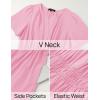 imageZESICA Womens Summer Casual Midi Dresses 2025 Short Sleeve V Neck Elastic Waist Elegant Boho Flowy Long Dress with PocketPink