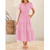 imageZESICA Womens Summer Casual Midi Dresses 2025 Short Sleeve V Neck Elastic Waist Elegant Boho Flowy Long Dress with PocketPink
