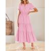 imageZESICA Womens Summer Casual Midi Dresses 2025 Short Sleeve V Neck Elastic Waist Elegant Boho Flowy Long Dress with PocketPink