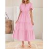 imageZESICA Womens Summer Casual Midi Dresses 2025 Short Sleeve V Neck Elastic Waist Elegant Boho Flowy Long Dress with PocketPink