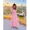 imageZESICA Womens Summer Casual Midi Dresses 2025 Short Sleeve V Neck Elastic Waist Elegant Boho Flowy Long Dress with PocketPink