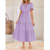 imageZESICA Womens Summer Casual Midi Dresses 2025 Short Sleeve V Neck Elastic Waist Elegant Boho Flowy Long Dress with PocketPurple