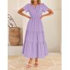 imageZESICA Womens Summer Casual Midi Dresses 2025 Short Sleeve V Neck Elastic Waist Elegant Boho Flowy Long Dress with PocketPurple
