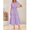 imageZESICA Womens Summer Casual Midi Dresses 2025 Short Sleeve V Neck Elastic Waist Elegant Boho Flowy Long Dress with PocketPurple