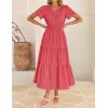 imageZESICA Womens Summer Casual Midi Dresses 2025 Short Sleeve V Neck Elastic Waist Elegant Boho Flowy Long Dress with PocketWatermelon