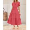 imageZESICA Womens Summer Casual Midi Dresses 2025 Short Sleeve V Neck Elastic Waist Elegant Boho Flowy Long Dress with PocketWatermelon