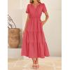 imageZESICA Womens Summer Casual Midi Dresses 2025 Short Sleeve V Neck Elastic Waist Elegant Boho Flowy Long Dress with PocketWatermelon