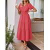 imageZESICA Womens Summer Casual Midi Dresses 2025 Short Sleeve V Neck Elastic Waist Elegant Boho Flowy Long Dress with PocketWatermelon