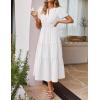 imageZESICA Womens Summer Casual Midi Dresses 2025 Short Sleeve V Neck Elastic Waist Elegant Boho Flowy Long Dress with PocketWhite