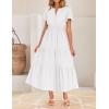 imageZESICA Womens Summer Casual Midi Dresses 2025 Short Sleeve V Neck Elastic Waist Elegant Boho Flowy Long Dress with PocketWhite