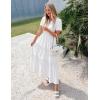 imageZESICA Womens Summer Casual Midi Dresses 2025 Short Sleeve V Neck Elastic Waist Elegant Boho Flowy Long Dress with PocketWhite