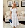 imageZESICA Womens Summer Casual Midi Dresses 2025 Short Sleeve V Neck Elastic Waist Elegant Boho Flowy Long Dress with PocketWhite