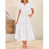 imageZESICA Womens Summer Casual Midi Dresses 2025 Short Sleeve V Neck Elastic Waist Elegant Boho Flowy Long Dress with PocketWhite