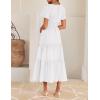 imageZESICA Womens Summer Casual Midi Dresses 2025 Short Sleeve V Neck Elastic Waist Elegant Boho Flowy Long Dress with PocketWhite