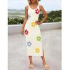 imageZESICA Womens Summer Floral Knit Bodycon Midi Dress 2025 Sleeveless Crew Neck Color Block Long Beach Party DressesApricot