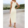 imageZESICA Womens Summer Floral Knit Bodycon Midi Dress 2025 Sleeveless Crew Neck Color Block Long Beach Party DressesApricot