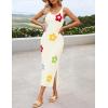 imageZESICA Womens Summer Floral Knit Bodycon Midi Dress 2025 Sleeveless Crew Neck Color Block Long Beach Party DressesApricot