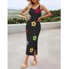 imageZESICA Womens Summer Floral Knit Bodycon Midi Dress 2025 Sleeveless Crew Neck Color Block Long Beach Party DressesBlack