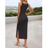imageZESICA Womens Summer Floral Knit Bodycon Midi Dress 2025 Sleeveless Crew Neck Color Block Long Beach Party DressesBlack