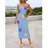 imageZESICA Womens Summer Floral Knit Bodycon Midi Dress 2025 Sleeveless Crew Neck Color Block Long Beach Party DressesBlue
