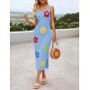imageZESICA Womens Summer Floral Knit Bodycon Midi Dress 2025 Sleeveless Crew Neck Color Block Long Beach Party DressesBlue