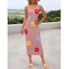 imageZESICA Womens Summer Floral Knit Bodycon Midi Dress 2025 Sleeveless Crew Neck Color Block Long Beach Party DressesDustypink