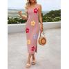 imageZESICA Womens Summer Floral Knit Bodycon Midi Dress 2025 Sleeveless Crew Neck Color Block Long Beach Party DressesDustypink