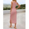 imageZESICA Womens Summer Floral Knit Bodycon Midi Dress 2025 Sleeveless Crew Neck Color Block Long Beach Party DressesDustypink