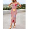 imageZESICA Womens Summer Floral Knit Bodycon Midi Dress 2025 Sleeveless Crew Neck Color Block Long Beach Party DressesDustypink