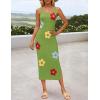 imageZESICA Womens Summer Floral Knit Bodycon Midi Dress 2025 Sleeveless Crew Neck Color Block Long Beach Party DressesGreen