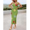 imageZESICA Womens Summer Floral Knit Bodycon Midi Dress 2025 Sleeveless Crew Neck Color Block Long Beach Party DressesGreen